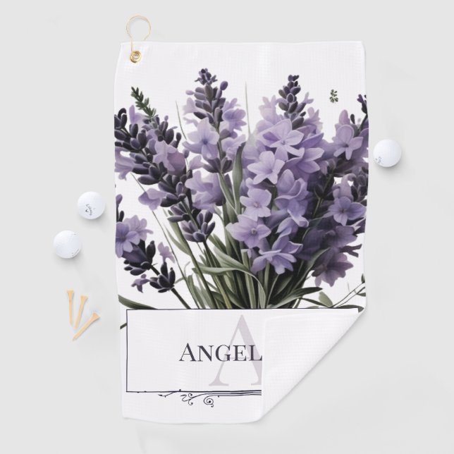 Watercolor Lavender Bouquet Personalized Golf Towel (InSitu)