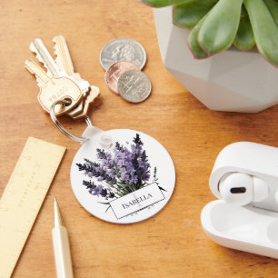 Watercolor Lavender Bouquet Personalized Keychain