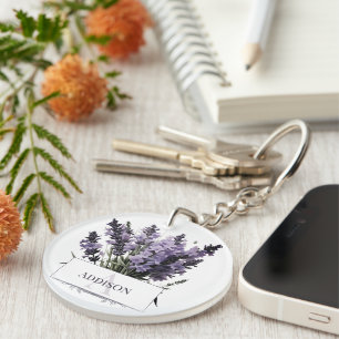Watercolor Lavender Bouquet Personalized Keychain