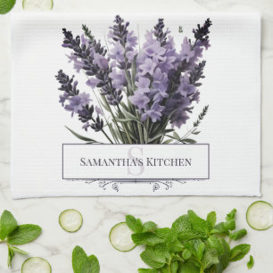 Watercolor Lavender Bouquet Personalized Kitchen Towel