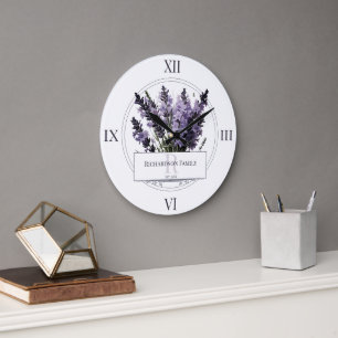 Watercolor Lavender Bouquet Personalized Large Clock