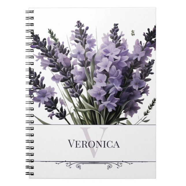 Watercolor Lavender Bouquet Personalized Notebook (Front)
