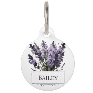 Watercolor Lavender Bouquet Personalized Pet Tag