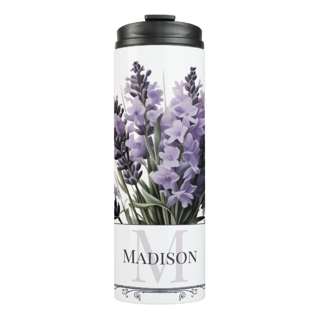 Watercolor Lavender Bouquet Personalized Thermal Tumbler (Front)