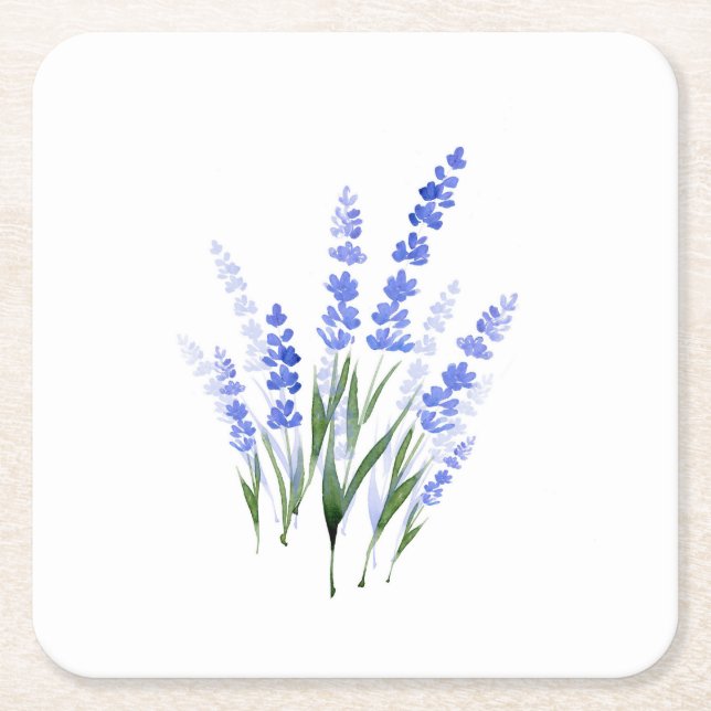 Watercolor Lavender Bouquet  Square Paper Coaster (Front)