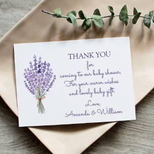 Watercolor Lavender Bouquet Thank You Baby Shower  Card