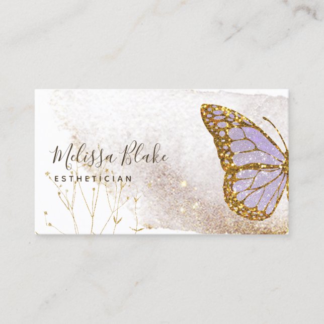 watercolor lavender butterfly logo business card (Front)