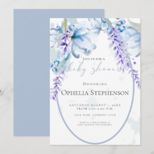 Watercolor Lavender -Dusty Blue Floral Baby Shower Invitation