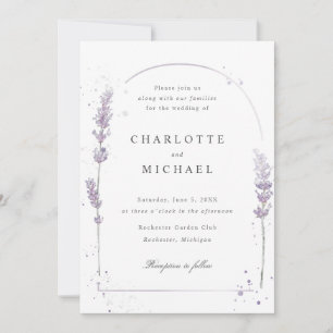 Watercolor lavender elegant arch wedding invitation