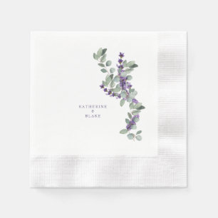 Watercolor Lavender & Eucalyptus Coined Wedding  Napkin