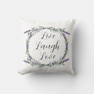 Watercolor Lavender Eucalyptus Live Laugh Love Throw Pillow