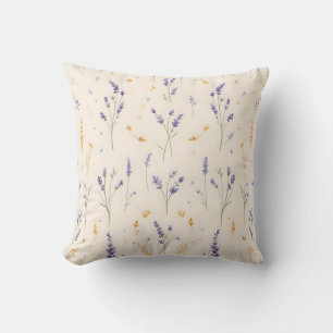 Watercolor Lavender Field Floral Pattern Throw Pillow