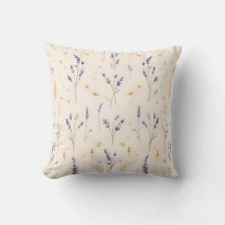 Watercolor Lavender Field Floral Pattern Throw Pillow