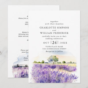 Watercolor Lavender Field Wedding All In One Invitation