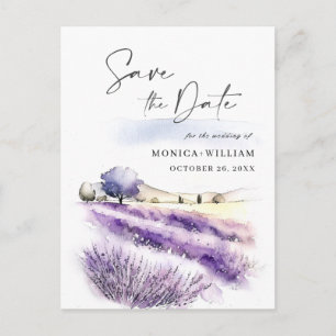 Watercolor Lavender Field Wedding Save the Date Postcard