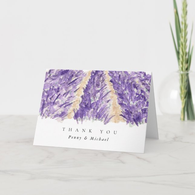 Watercolor Lavender Fields Thank You Cards (Front)