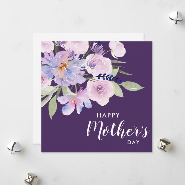 watercolor lavender floral happy mother's day holiday card (Front/Back In Situ)