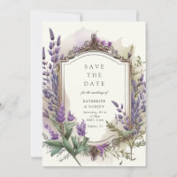 Watercolor Lavender Floral Regal Save the Date