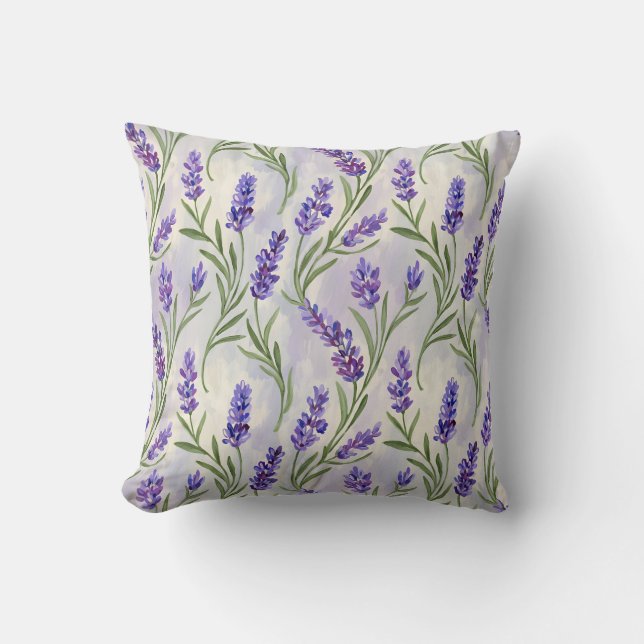  Watercolor Lavender Floral Seamless Pattern Throw Pillow (Front)
