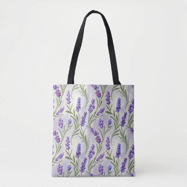  Watercolor Lavender Floral Seamless Pattern Tote Bag (Front)