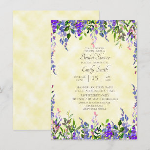 Watercolor Lavender Floral Yellow Bridal Shower Invitation