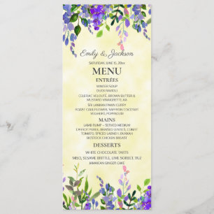 Watercolor Lavender Floral Yellow Wedding Menu
