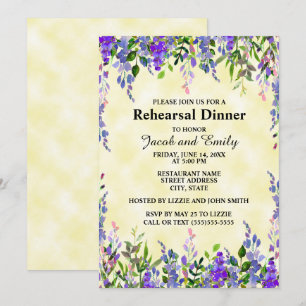 Watercolor Lavender Floral YellowWedding Rehearsal Invitation