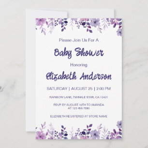 Watercolor Lavender Flower Girl Baby Shower  Invitation