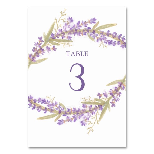 Watercolor Lavender Flower Table Numbers (Front)