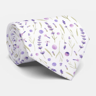 Watercolor Lavender Flowers and Leaves   Tie