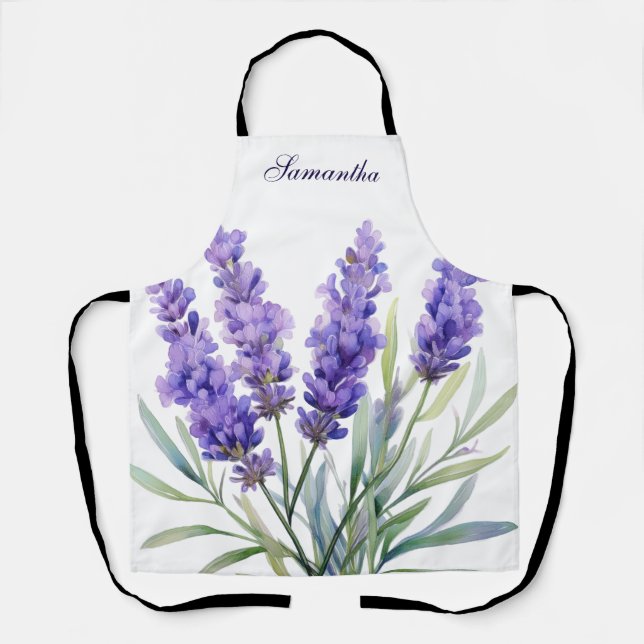 Watercolor Lavender Flowers Apron (Front)