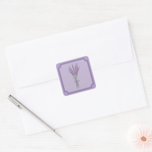 Watercolor lavender flowers bouquet in a frame square sticker