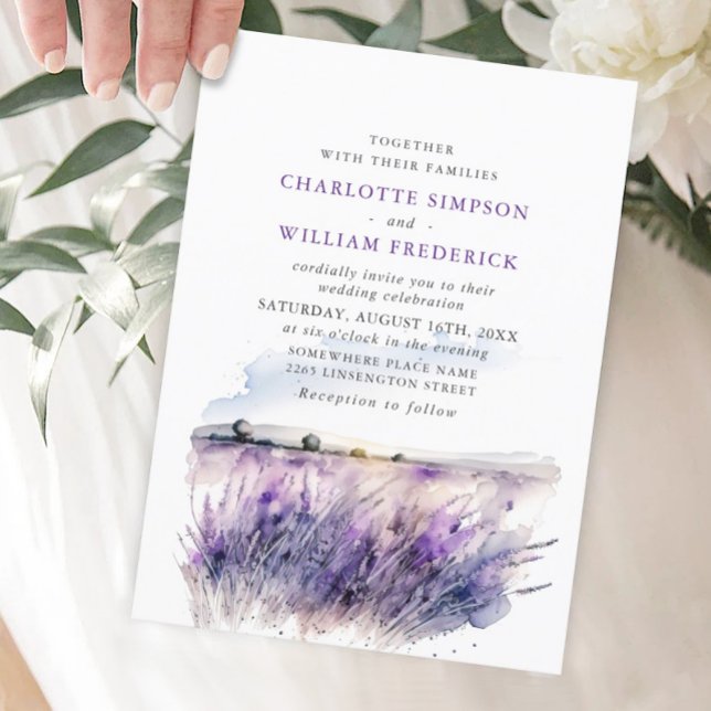 Watercolor Lavender Flowers Field Wedding Invitation (Creator Uploaded)