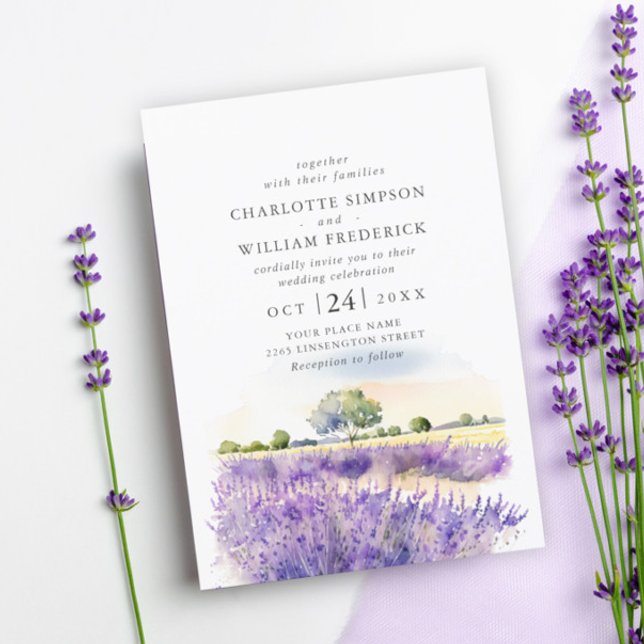 Watercolor Lavender Flowers Field Wedding QR code Invitation (Creator Uploaded)