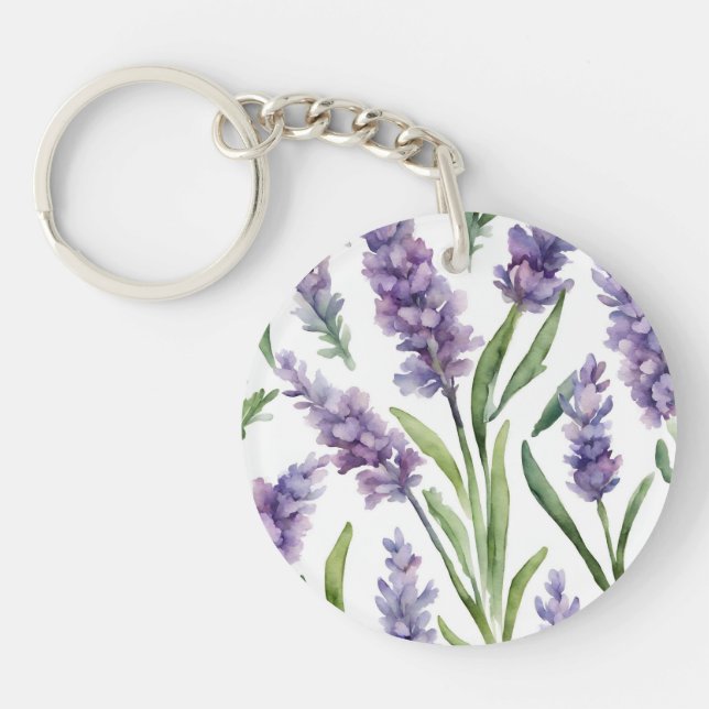 Watercolor Lavender Flowers  Keychain (Front)