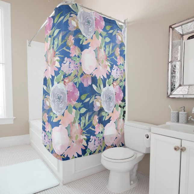 Watercolor Lavender Flowers on Dark Blue (In Situ)