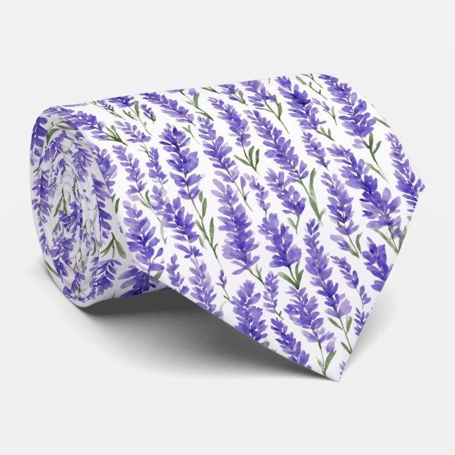 Watercolor Lavender Flowers Pattern Tie (Rolled)
