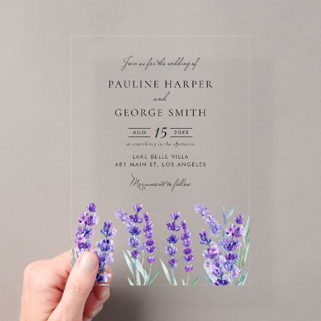 Watercolor Lavender Flowers Spring Wedding Acrylic Invitations (Insitu (Handheld))