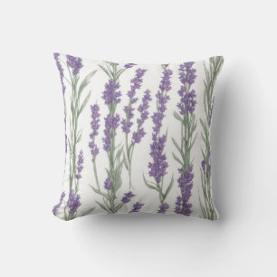 Watercolor Lavender Flowers Throw Pillow