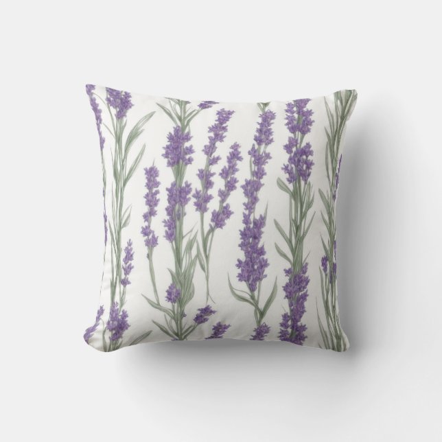 Watercolor Lavender Flowers Throw Pillow (Front)