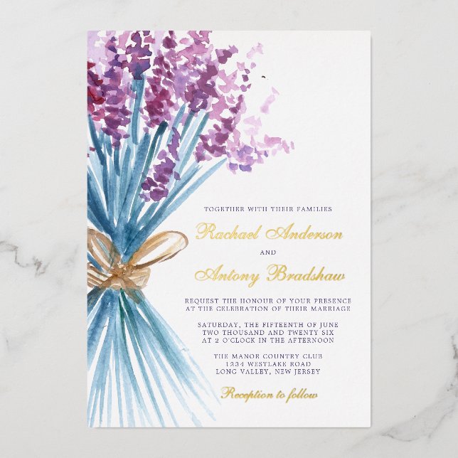 Watercolor Lavender Flowers Wedding (Front)