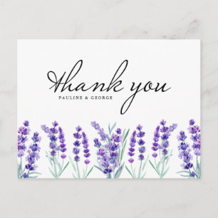 Watercolor Lavender  Flowers Wedding Thank You Postcard