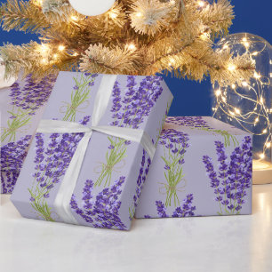Watercolor Lavender Garden Flowers Floral Bouquet Wrapping Paper