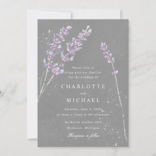 Watercolor lavender grey elegant wedding  invitation