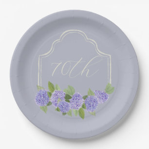Watercolor Lavender Hydrangea 70th Birthday Paper Plate