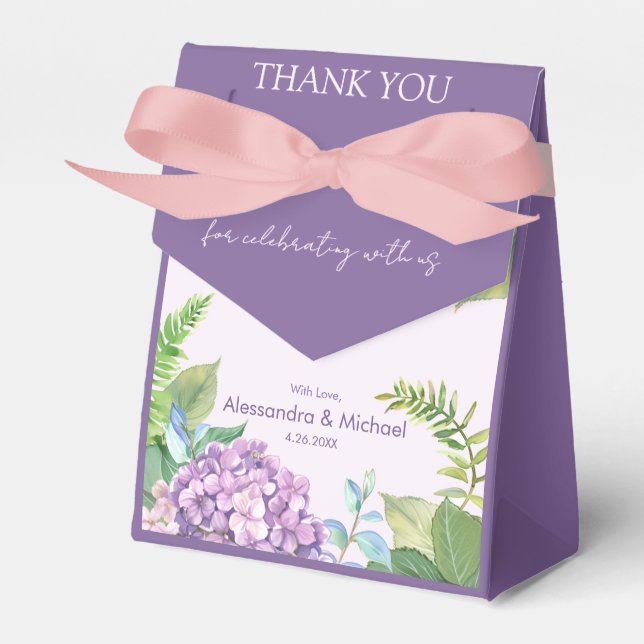 Watercolor Lavender Hydrangea Flowers Wedding Favor Box (Front Side)