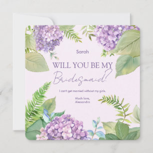 Watercolor Lavender Hydrangea Wedding Bridesmaid Invitation