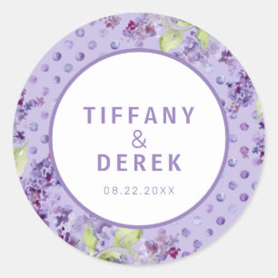 Watercolor Lavender Lilac Wedding Classic Round Sticker