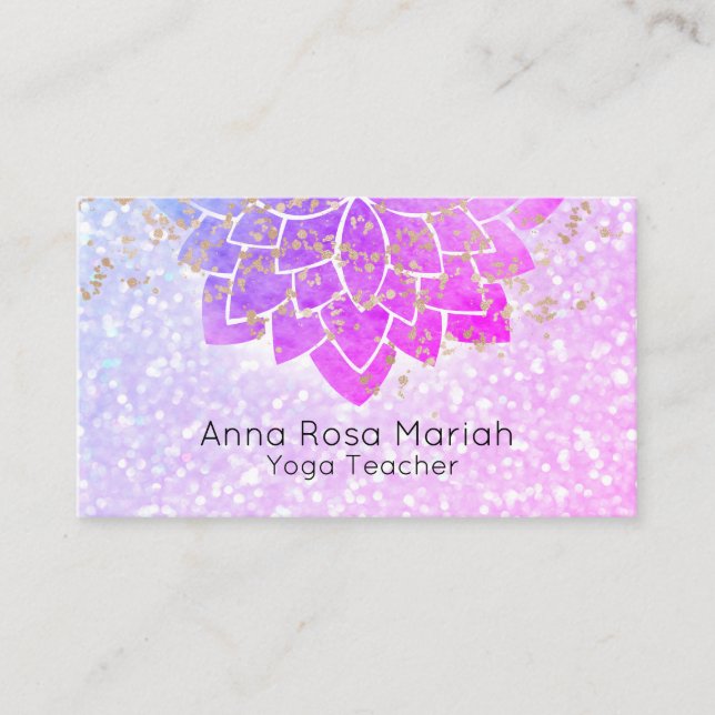 *~*  Watercolor Lavender Mandala Glitter Spiritual Business Card (Front)