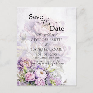 Watercolor Lavender Peony Save the Date Postcard